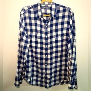 J. Crew Baird Mcnutt Irish Linen Plaid Shirt Mens Large L Blue Long Sleeve
